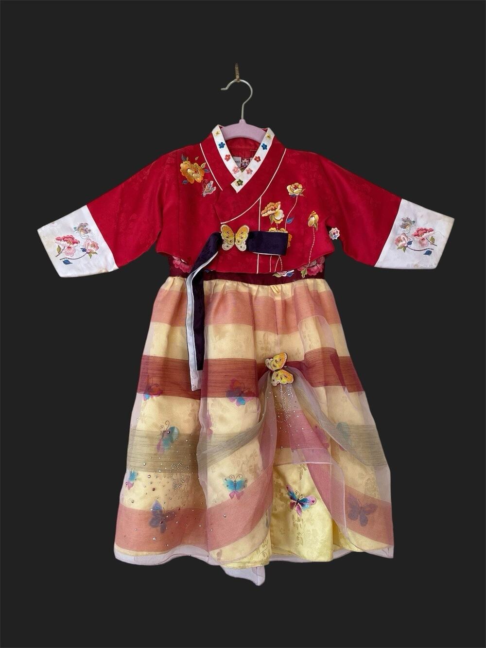 Korean Hanbok Toddler Girl SZ 1호 85cm US 18-24months--2T Red Embroidered Dress